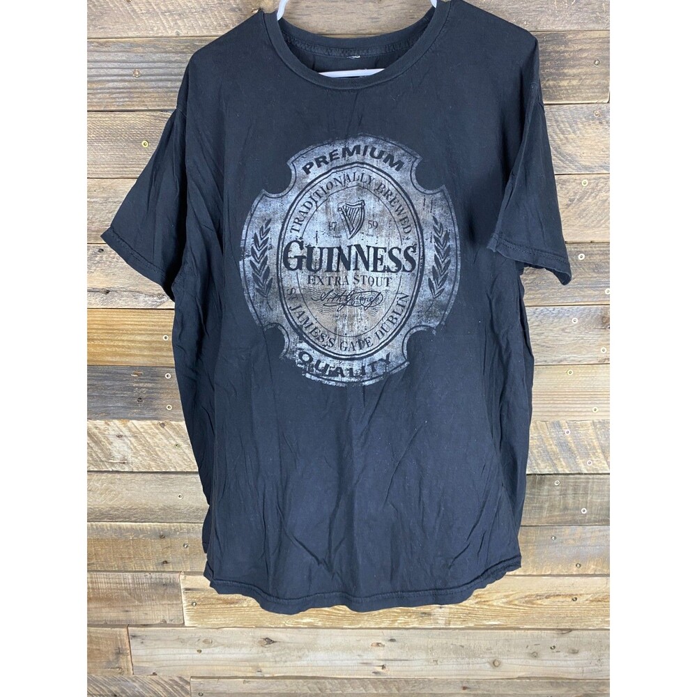 Guinness Mens Sz 2X Distressed Look Black Short Sleeve T-Shirt